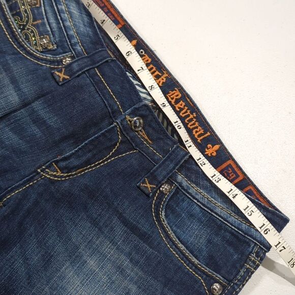 Rock Revival Jeans Womens 29 Blue Sora Bootcut Dark Wash Lowrise 33" Inseam - Picture 11 of 13